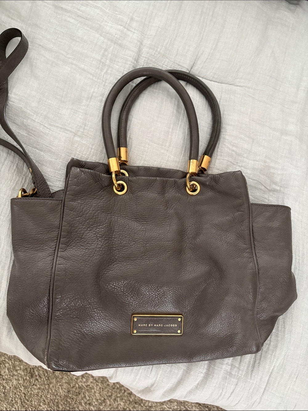 Marc by Marc Jacobs Grey/Taupe Leather Satchel with Gold Hardware